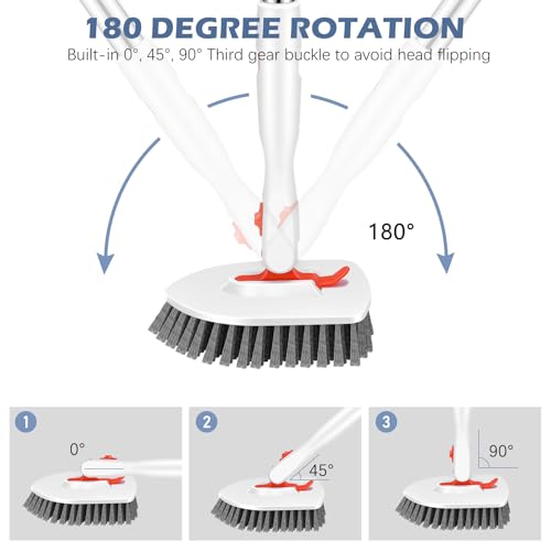SetSail 4-in-1 Tile Tub Floor Scrubber with 52-inch Adjustable Long Handle Shower Cleaner Brush Comes with Floor Scrub Brush and 3 Replacement Brush Heads for Cleaning Bathroom Tub Tile, Orange - color: Orange, size: 2 Pads + Floor Brush