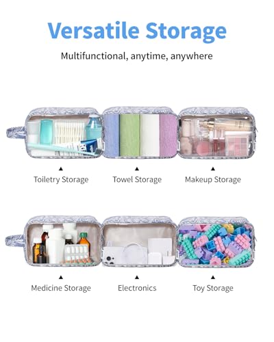 Narwey Clear Toiletry Bags for Traveling Women Men, Clear Travel Bags for Toiletries Makeup Bag Cosmetic Bag with Zipper, Make Up Organizer, Skincare Bag (Blue Leaf) - color: Blue Leaf