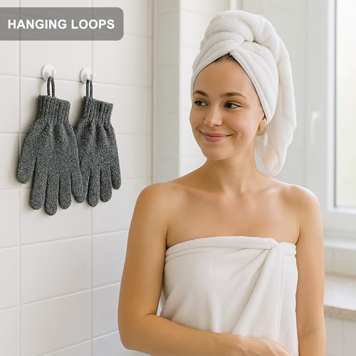Exfoliating Gloves with Hanging Loop - 1 Pair Bamboo Charcoal Bath/Shower Gloves, Bath Gloves for Shower Exfoliating and Ingrown Hair/Dead Skin Remover - Bamboo Charcoal - Exfoliator Mitt Scrub Gloves - style: 1 Pair Bamboo Charcoal Exfoliating Gloves