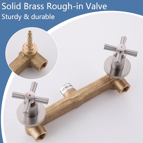 2 Handle Shower Faucet,Wall Mounted Two Handles Shower Faucet Set with 8 Modes Rainfall Shower Head,2 Knobs Single Function Shower Trim Kit with Rough-in Valve,Brushed Nickel - color: Brushed Nickel, style: 2 Handles-Single Function