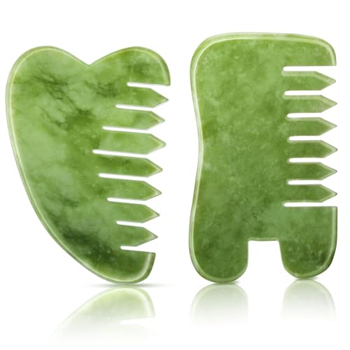 BBTO 2 Pcs Jade Comb for Scalp Massage Gua sha Comb for Head Body spa Hair Multifunctional Handheld Massage Tools(Heart, Classic Style) - style: Heart, Classic Style