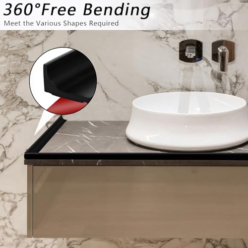 39 Inch Shower Threshold Water Dam, Silicone Barrier Shower Door Bottom Seal Strip, Self Adhesive Waterproof Barrier, for Kitchen Countertop Sink, Cooktop, Bathroom（Black） - color: Black, style: 39 in