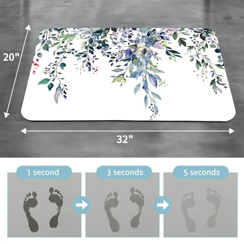 Gibelle Eucalyptus Leaves Bath Mat Rug Set 2 Piece, Super Absorbent Quick Dry Bathroom Rug Set, Non Slip Rubber Backed Bathroom Floor Mat for Tub Shower Sink (17"x24"+20"x32", Green) - color: A002, size: 17" x 24" + 20" x 32"