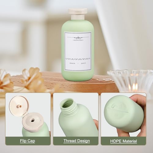 6.8oz Travel Bottles for Toiletries, Empty Plastic Squeeze Bottles with Flip Cap, Lotion Container for Toiletries Travel Size Shampoo and Conditioner (3 pack Green) - color: Green, size: 6.8 oz