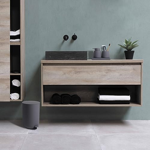 GAHEFY Grey Bathroom Accessories Set with Small Trash Can 3 Liter/0.8 Gallon,Toothbrush Holder,Soap Dispenser,Vanity Tray,Toilet Bowl Brush and Holder Grey 5PCS - style: grey 5 pcs