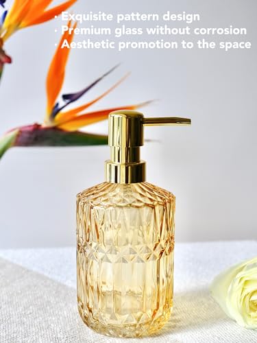 LaMarriti Clear Glass Soap Dispenser with Gold Rust Proof Pump, Refillable Thick Glass Kitchen Soap Dispenser, Lotion Dispenser Bathroom for Hands Soap, Dish Soap, Body Wash (Yellow Gold - color: Clear Gold