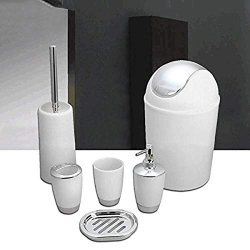 6Pcs Bathroom Accessory Tumbler Toothbrush Holder Bin Soap Dish Dispenser (White) - color: White