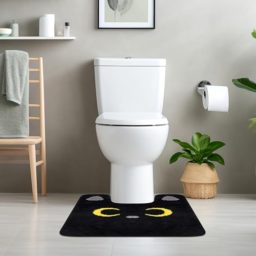 Toilet Rug - Cute Cat Rugs U Shaped Washable,Soft and Absorbent Bath Rug,Non Slip Toilet Bath Mat,Bathroom Contour Rug for Toilet Base(Black, 24" x 20") - color: Black, size: 24" x 20"