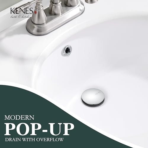 KENES Chrome Bathroom Pop Up Sink Drain with Overflow, Lavatory Bathroom Vanity Sink Drain Stopper, Sink Drain Assembly with Overflow Anti Clog Pop Up Drain - color: Chrome, size: Big Pop up Cap (With Overflow)