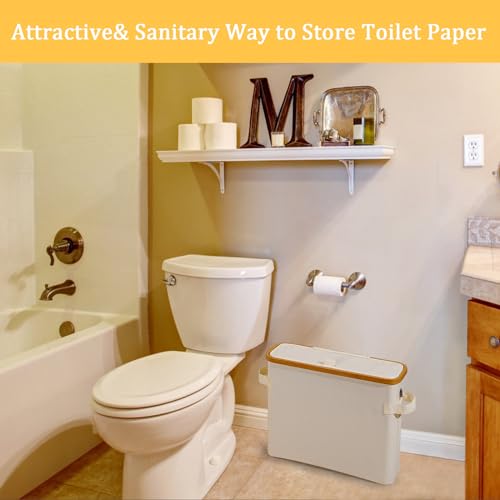 Toilet Paper Storage Basket with Lid, Bamboo Toilet Paper Storage Holder Stand Organizer for Bathroom, Toilet Paper Storage Box Container with Handle Bin for RV Closet, Beige - size: For Small/Regular Size TP Roll