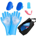 7 PCS Pet Grooming Kit for Dogs and Cats | Dog Washing Gloves | Dog Bath Brush | Cleanroom Gloves | Dog Shampoo Brush | Finger Toothbrushes | Storage Bag | All-in-One Pet Care (Ocean Blue) - color: Ocean Blue