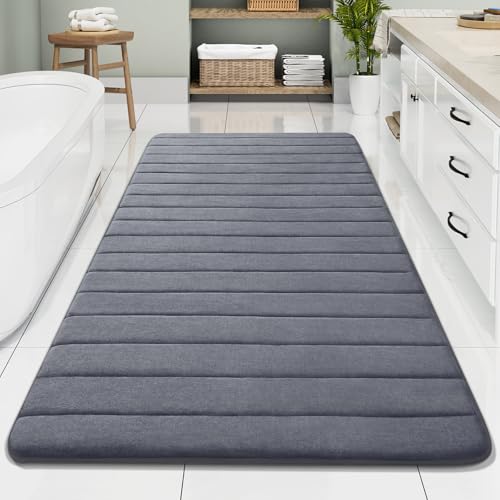 Buganda Memory Foam Bath Mat, 70" x 34", Ultra Soft Bathroom Rugs, Water Absorbent and Machine Washable Bath Rug Runner for Bathroom, Shower, and Tub, Dark Grey - color: Dark Grey, size: 70" X 34"