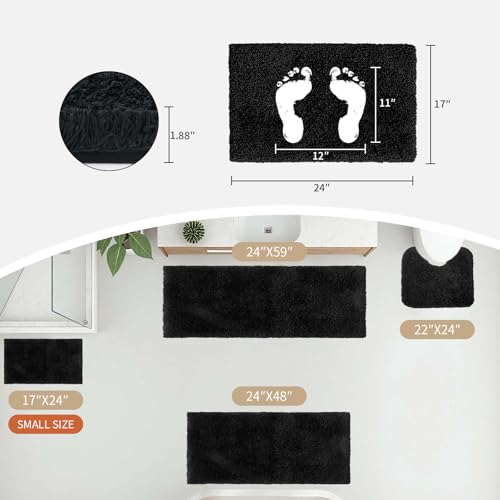 Disolla Black Bathroom Rug 17x24 - Non-Slip Plush Small Bath Mat, Highly Absorbent & Ultra Soft Fluffy Floor Mat, Machine Washable for Shower and Tub - color: Black, size: 1'5" x 2' (17''x24'' Mini Bathroom Rug)