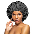 DONNA Shower & Conditioning Silky Satin Cap Waterproof Bath Caps Plastic Reusable Shower Caps Elastic Band Bath Hair Hat Stocking Stuffers for Women Midnight L-XL - color: Midnight