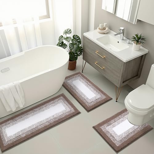 Bsmathom Bathroom Rugs Sets 3 Piece, Non-Slip Absorbent Bath Mats, Extra Soft Plush Shaggy Bath Rugs with U-Shaped Contour Toilet Mat Machine Washable, Coffee - color: Coffee, size: 18"x26"+18"x48"+U Shape 20"x24"