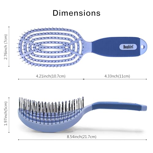 NuWay® DoubleC® Detangling Hair Brush – The Original Home Scalp-Care Brush – Patented Double Curved Scalp Care Hairbrush for Gentle Detangling, Volume Styling & Wet or Dry Hair (Indigo) - color: Indigo