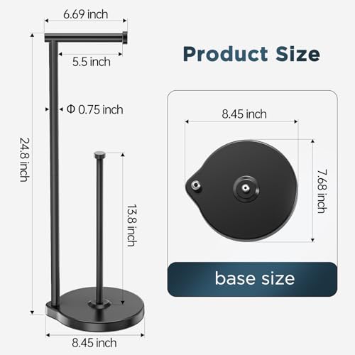 theaoo Heavy-Duty Toilet Paper Holder Stand – Modern Freestanding Bathroom Toilet Tissue Paper Roll Holder with Reserve & Storage, Stainless Steel (Black, Free Standing) - color: Black