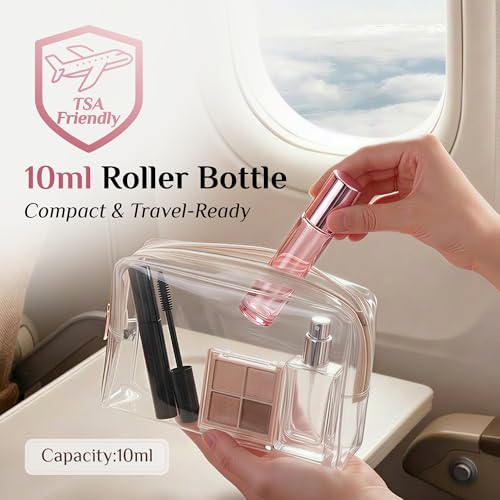 PrettyCare 12 Pack, 10 ml Essential Oil Roller Bottles with Stainless Steel Roller Ball - Refillable Leak-proof Empty Thick Pink Glass Roll on Bottles with Pink Caps for Travel, Perfume - color: Pink with Pink Cap, size: 12 Pack