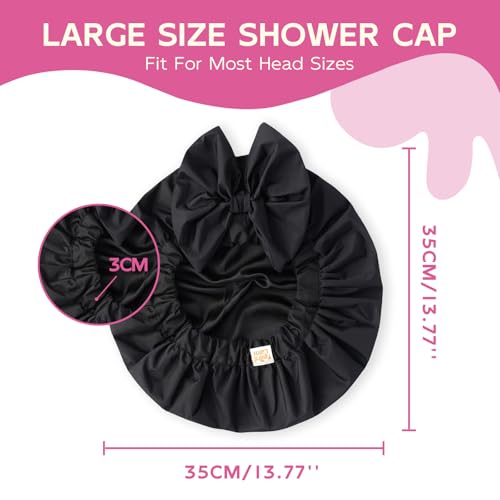 Years Calm Extra Large Shower Cap for Long Thick Hair – Waterproof Double Layer Bath Cap with Satin Lining, Secure Elastic Fit for Braids, Curls & Extensions - color: Black