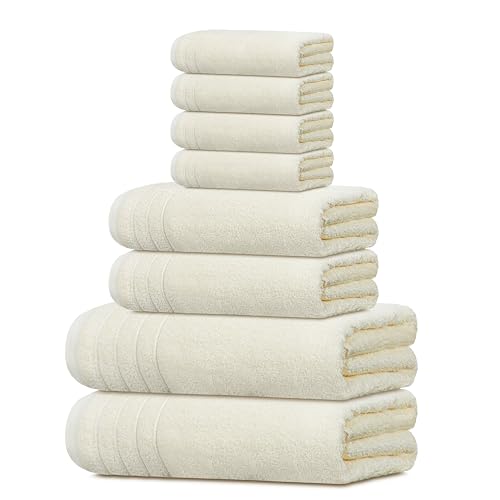 Tens Towels Pack of 8 Towels Set, 2 Extra Large Bath, 2 Hand, 4 Washcloths, 100% Cotton, Lighter Weight, Quicker to Dry, Super Absorbent, Perfect for Bathroom, Cream - color: Cream