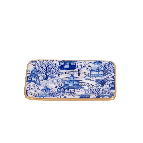 Jaye’s Studio Garden Party Decorative White and Blue Soap Dish for Bathroom, Enamel Tray, Vanity Tray for Dresser, Countertop, Sink Soap Tray for Desk, Jewelry Tray Gold, Key Plate, Chinoiserie Decor - color: Blue & White