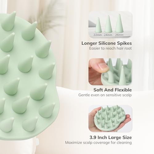 Sndyi Silicone Scalp Massager Hair Growth, Scalp Scrubber with Soft Silicone Bristles, Scalp Exfoliator for Dandruff Removal, Large Size Shampoo Brush, Wet Dry Scalp Brush for Long Thick Curly Hair - color: Mint Green