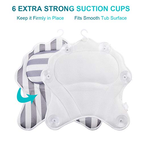 Upgrade Luxury Large Bath Pillow 16.92 x 17.3 inches Spa Bathtub Pillows with 6 Suction Cups Cushion Head, Neck, Shoulder, 3D Air Mesh for Men and Women,Fits for Jacuzzi, Hot Tub.