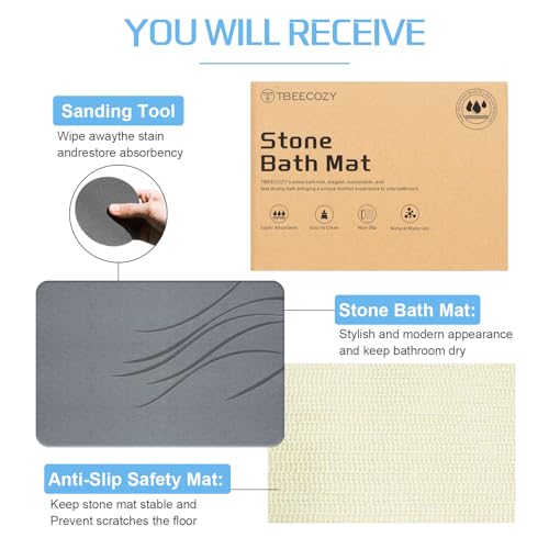 Stone Bath Mat, Diatomite Fast Drying Non Slip Stone Shower Mat, Super Absorbent for Bathroom & Kitchen, Multi-Use as Pet Mat, Easy to Clean 16"x24", Gray - color: Style 02-gray, size: 16"x24"