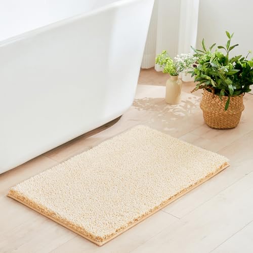 Douceur Beige Bathroom Rugs Non Slip, Luxury Thick Plush Shaggy Bath Mats Washable, Fluffy Absorbent Rugs, Quick Dry Shower Mat Gifts, 32" x 20" - color: Beige and White, size: 1'8" x 2'8" (Rectangular)