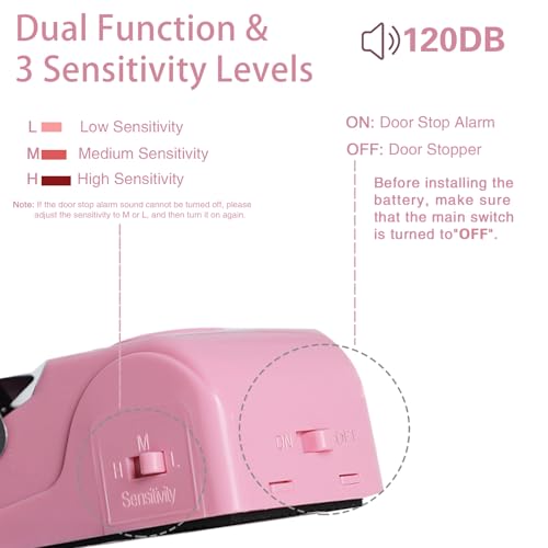 Portable Door Lock & Door Stop Alarm Set, Dual Protection Home Security Door Kit, Travel Hotel Door Lock Devices Pocket Self Defensey Tools for Traveling Hotel Home Apartment,Pink - color: Pink