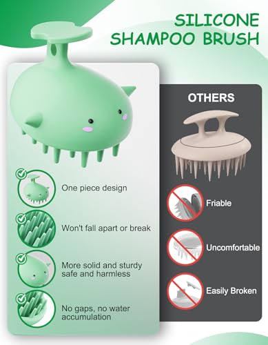Scalp Scrubber Shampoo Brush, Wet & Dry Silicone Scalp Massager Brush Green | Soft Silicone Scalp Scrubber Helps Shampoo, Exfoliate Buildup, Refresh Roots And Relax Scalp Without Using Nails, Wet or Dry - color: Green