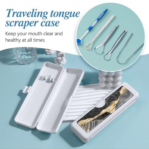 Toothbrush Travel Case - Colorful Pattern, Holder and Covers for Toothbrushes, Includes Tongue Scraper Case - color: Black Marble, size: Large