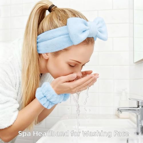 7 Pcs Spa Set, Facial Headband and Wristband Set, Skincare Accessories, College Style Girl Idea Gifts, Hair Accessories for Women and Girls (Blue) - color: Blue