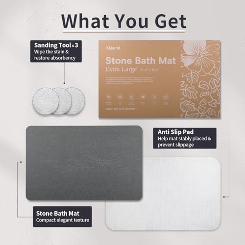 XMarrat Extra Large Stone Bath Mat Large, 31.5'' x 19.7'' Diatomaceous Earth Non-Slip Stone Shower Mat, Super Absorbent Diatomite Stone Mats for Bathroom, Quick Drying, Easy to Clean (Dark Gray) - color: Dark Grey F1, size: 31.5" x 19.7" (Rectangular)