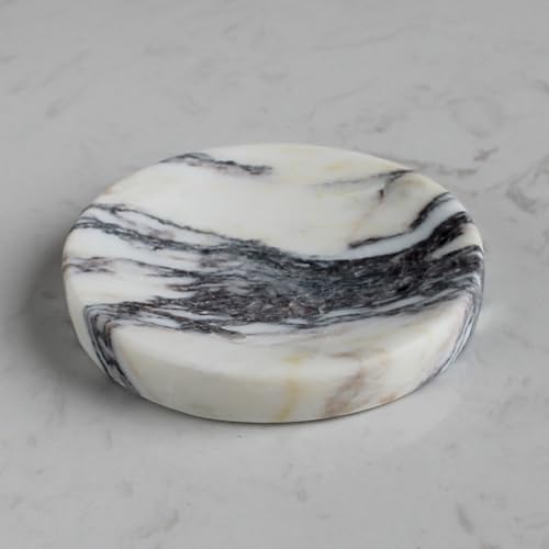 Genuine Italian Calacatta Viola Marble Soap Dish, Round Small Jewelry Dish, Sponge Holder for Bathroom, Kitchen, Christmas Marble Gift - color: Calacatta Viola
