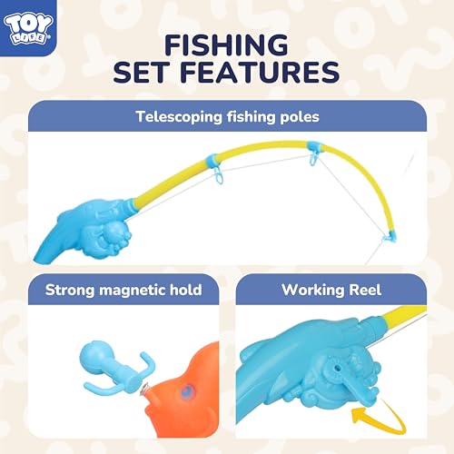 TOY Life 4-Player Magnetic Fishing Game for Kids 3-5 - Toddler Fishing Pole Set with Fish Toys - Bath & Pool Toys - Water Table Accessories - Educational Fishing Toy Rod for Boys Girls - color: 4 Kids Fishing Pole With Inflatable Pool