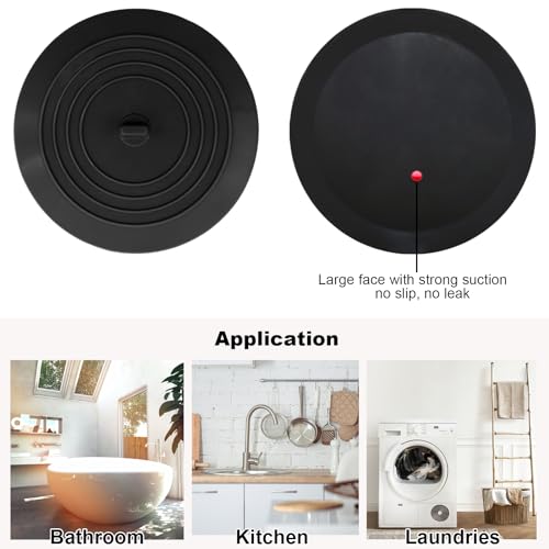 V-TOP Bathtub Drain Stopper 2 Pack, 5 inches Silicone Tub Stopper Shower Drain Cover, Bath Tub Plug Hair Stopper,Universal Flat Suction Renter Friendly Bath Accessories - color: 5" Black
