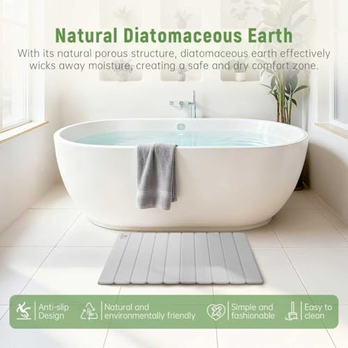 Stone Bath Mat for Water Absorption, Foldable Diatomite Stone Mat, Non-Slip & Quick-Drying White Square Bath Mat with Modern Minimalist Style, Easy to Clean, for Bathroom/Kitchen/Hallway - color: Grey
