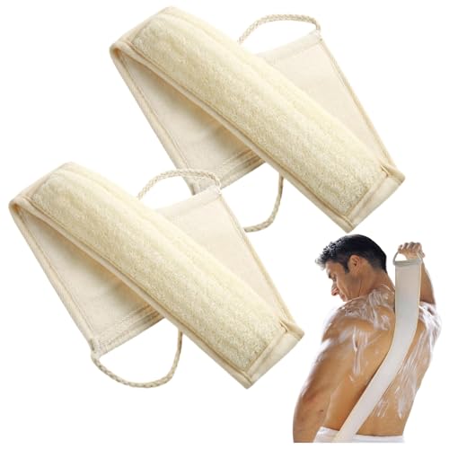 Natural Loofah Sponge, Exfoliating Body Scrubber for Men Women, Loofah with Handle, Exfoliating Back Scrubber for Shower Set, Deeply Clean & Invigorate Your Skin (2 pcs in Box) - style: 2 Count Natural Loofah in 1 Style