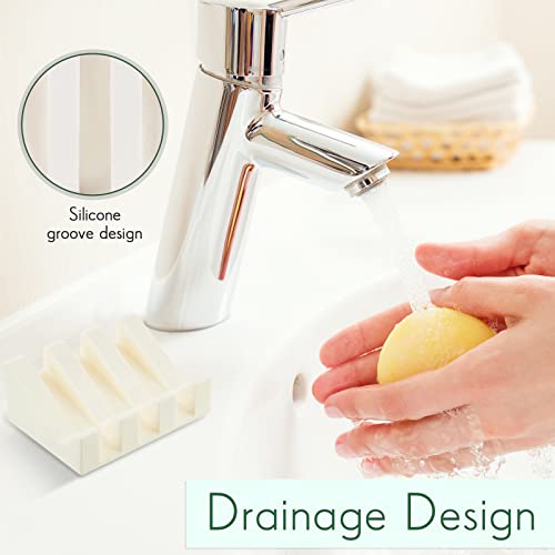 Cunhill 2 Pieces Silicone Soap Dish Self Draining Soap Dish Shower Waterfall Bar Soap Holder Tray with Drain Soap Saver for Kitchen Bathroom Accessories (Black,Cream White) - color: Black, Cream White