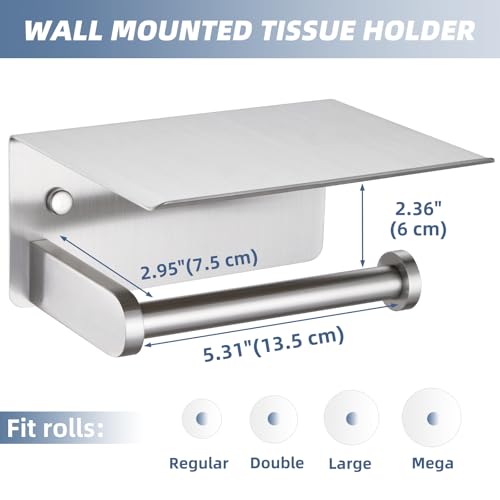 Toilet Paper Holder with Phone Shelf, APLusee SUS 304 Stainless Steel Bathroom Tissue Holder, Wall Mounted Roll Paper Dispenser, Brushed Nickel - color: Brushed Nickel, size: Single Rod