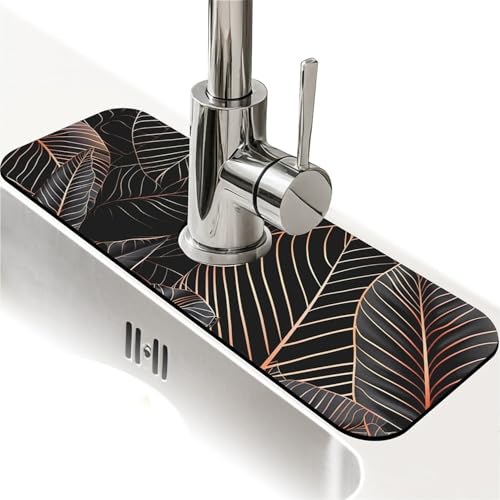 Kitchen Sink Splash Guard，Black cat hiding in jungle Faucet Mat Sink Gadgets-Super Absorbent Fast Drying Mat Drip Catcher for Kitchen, Bathroom,Sink Mat, Dish Drying Mat, Bathroom(15" X 5.5" ) - color: Black cat hiding in jungle