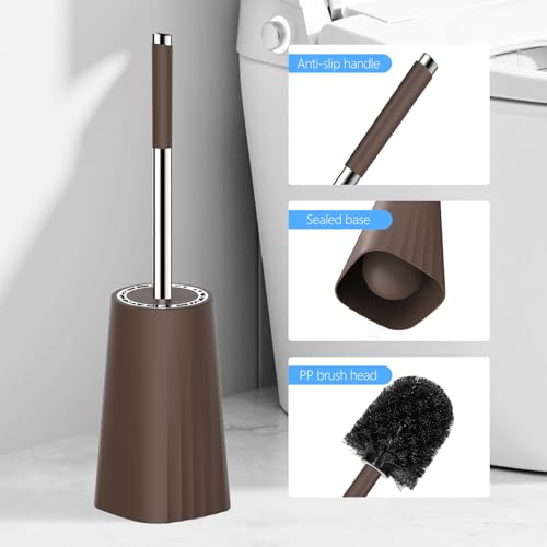 SetSail Toilet Brush, Compact Size Toilet Bowl Brush and Holder Toilet Brushes for Bathroom with Stainless Steel Handle Toilet Cleaner Brush with Durable Scrubbing Bristles, Brown - color: Brown, size: 1 pack