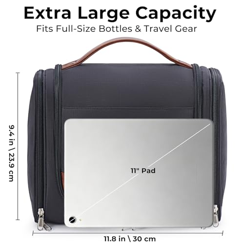 Ralnitote Large Hanging Toiletry Bag for Men, Travel Bathroom Bag with Hook, Hygiene Bag Organizer for Shower, Shaving & Grooming Essentials, Black - color: Black