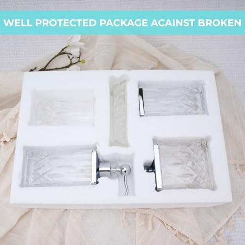 Bathroom Accessories Set,5 Pcs Clear Glass Bathroom Accessory Set,Complete Lotion Soap Dispenser,Toothbrush Holder, Soap Dish,Tumbler & Jar,Modern Bathroom Decor Sets Gift,Square - style: Square(Clear)