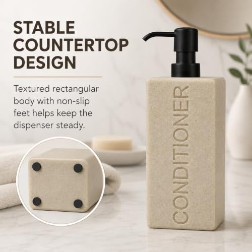 Rectangular Resin Dispenser Premium Bathroom Shampoo Conditioner Body Wash Bottle Modern Refillable Pump Design - color: Tan