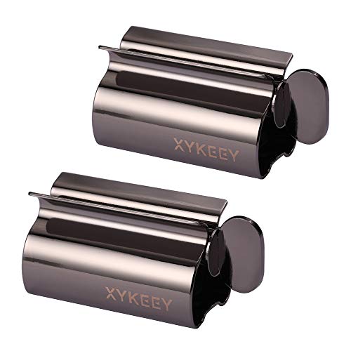 XYKEEY Toothpaste Tube Squeezer - Set of 2 Toothpaste Squeezer Rollers, Metal Toothpaste Tube Wringer Seat Holder Stand (Black) - color: Black