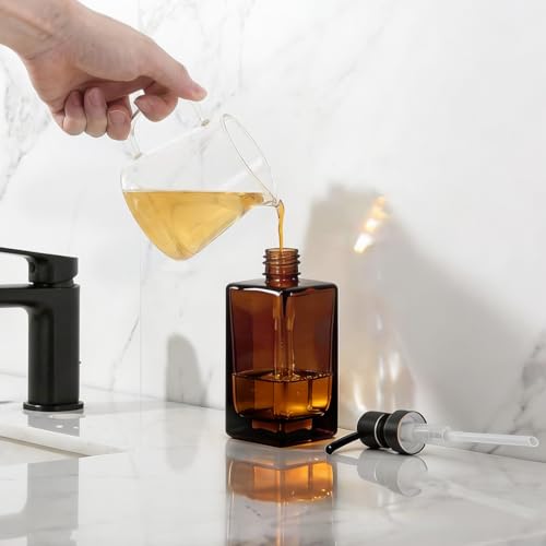 13.5 Oz Coffee Glass Soap Dispenser with Rust Proof Stainless Steel Pump, Antique Design Refillable Square Lotion Dispenser for Bathroom, Premium Kitchen Hand Soap (Oil Rubbed Bronze) - color: Coffee+oil Rubbed Bronze