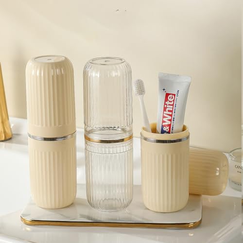 Travel Toothbrush Cup Case, Toothbrush Travel Container Portable Travel Toothbrush Holder Toothpaste Storage for School Camping Business Trip Bathroom (White,Yellow) - color: White,yellow