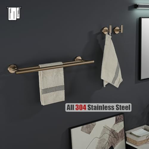 JQK Double Towel Bar Champagne Bronze, 20.5 Inch 304 Stainless Steel Thicken 0.8mm Towel Rack Bathroom, Towel Holder Wall Mount, Useable Length 18 Inch, TB100L18-CB - color: Champagne Bronze, size: 20.5 Inch